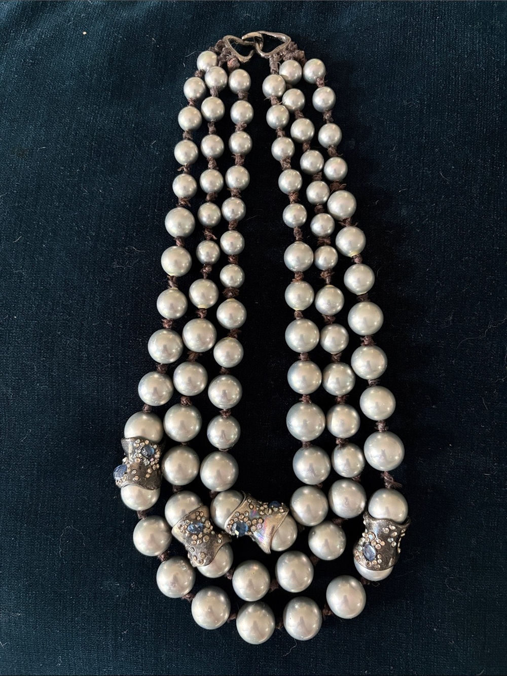 Alexis Bittar Gray Pearl Triple-Strand Necklace with Accent Beads